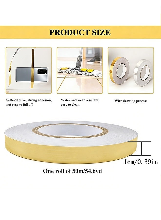 Reelyo 50M Self-Adhesive Glossy Gold Wall Trim, Imitation Brushed Metal Peel and Stick Molding Trim, 10mm Waterproof Mildew-Proof Sealing Tape for Kitchen Stoves Bathroom Toilets Floor Wall Edge Protector & Mirror Cabinet Tiles Decor Festival Decorations Ramadan Guests - Image 2
